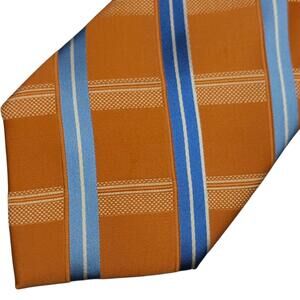 Michael Kors Men's Tie Geometric Orange Checks Plaids Blue Stripes‎ Silk Necktie